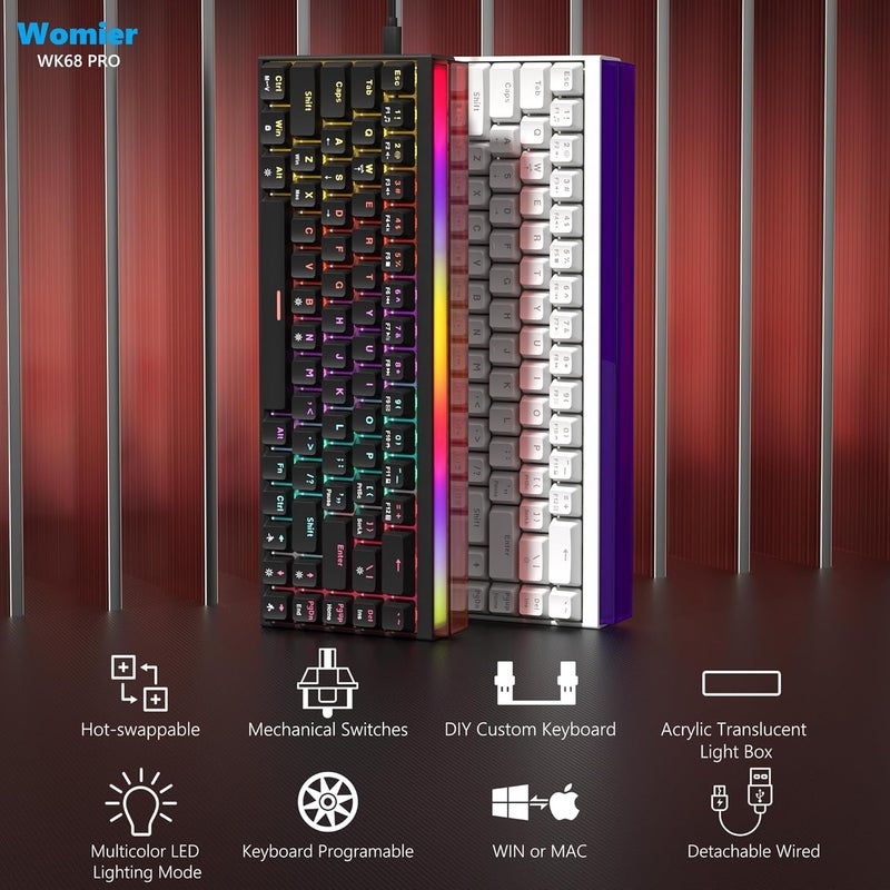 Womier 60% Keyboard Gaming with Light Box, Wired Mechanical Keyboard with MCA Keycaps, OEM Profile, Programable, 64 Keys Hot Swap RGB Cream Custom Key Board for PC Computer Win/MAC (WK68 PRO-Black) - Image 2